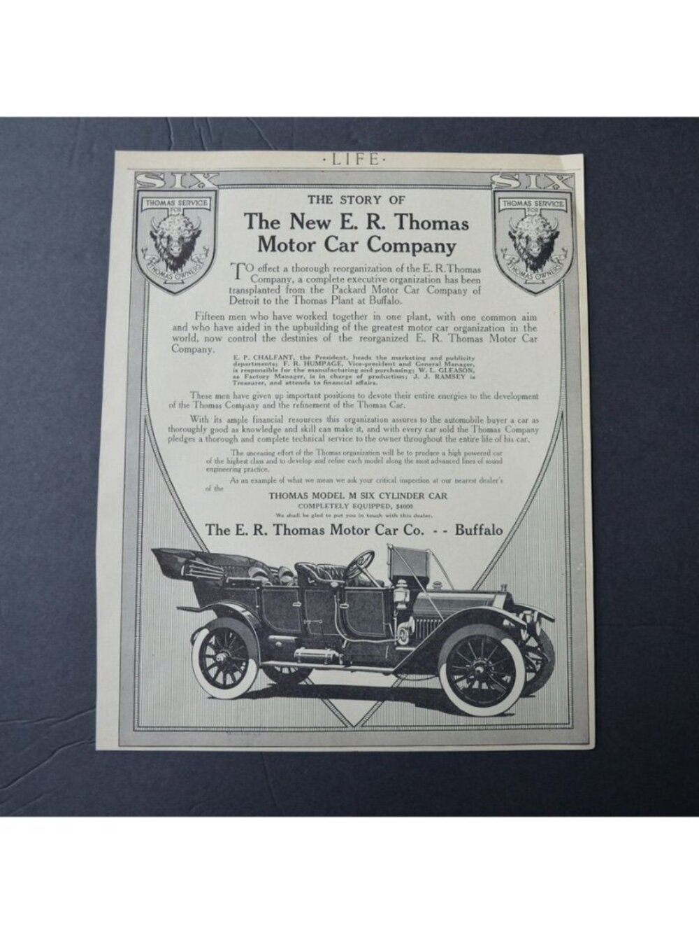 Antique 1911 Life Magazine Advertisement ER Thomas Motor Car Co & Firestone Tire